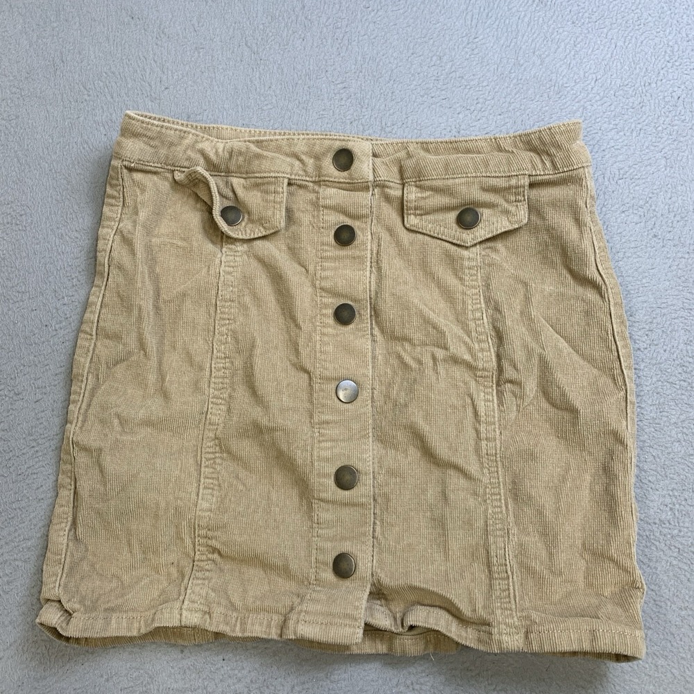 Blue Spice Skirt Women's Size 7‎ Brown Corduroy High Waist Buttons Tan Pockets